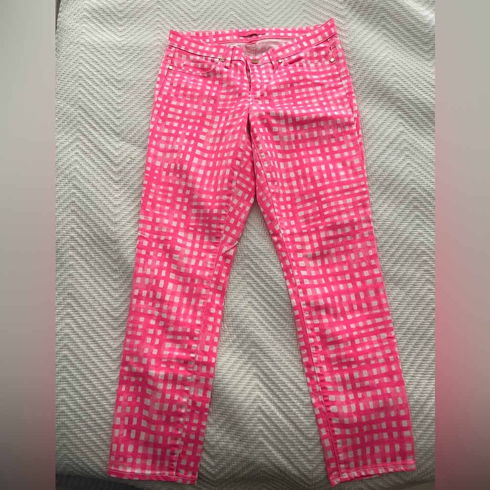 Lilly Pulitzer South Ocean skinny cropped pink gingham pants, size 10